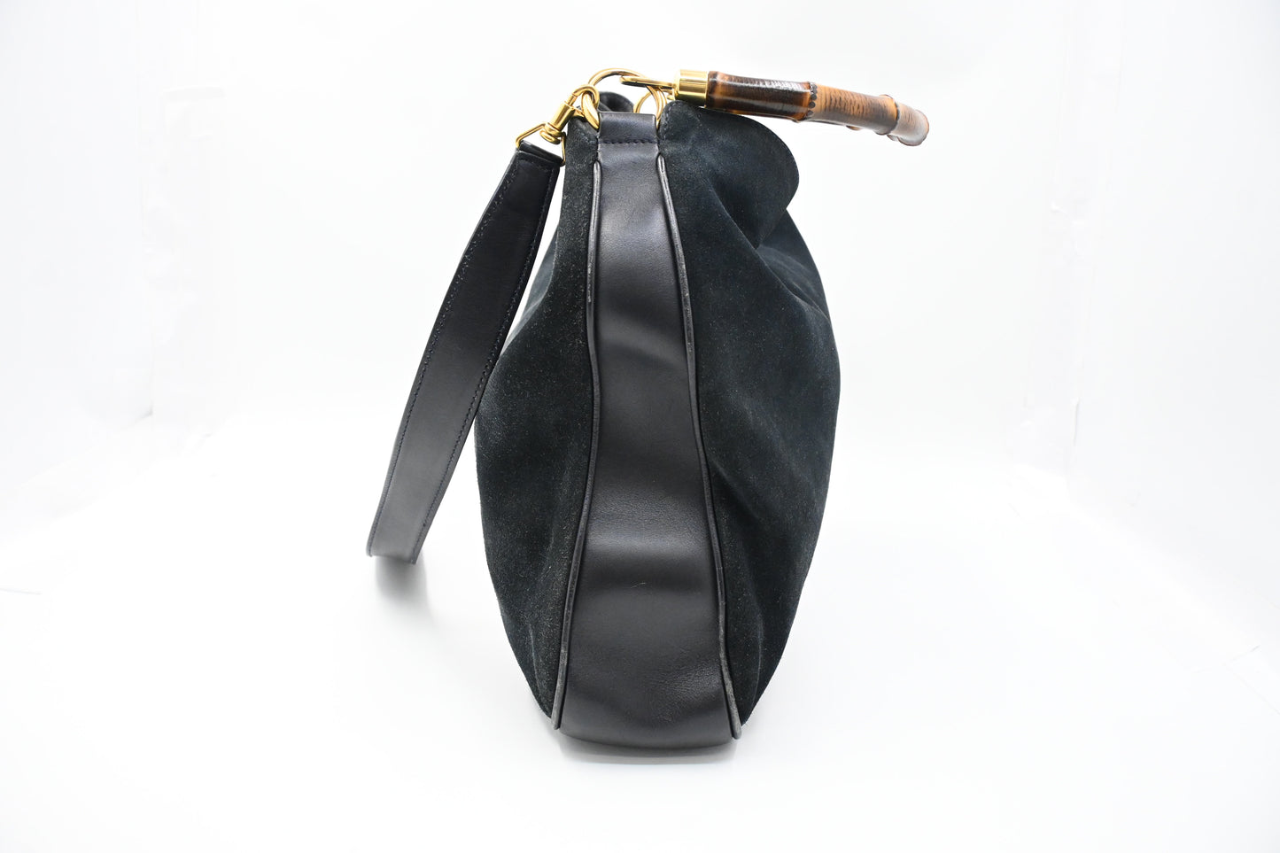 Gucci 2-Way Bamboo Tote Bag in Dark Blue Suede