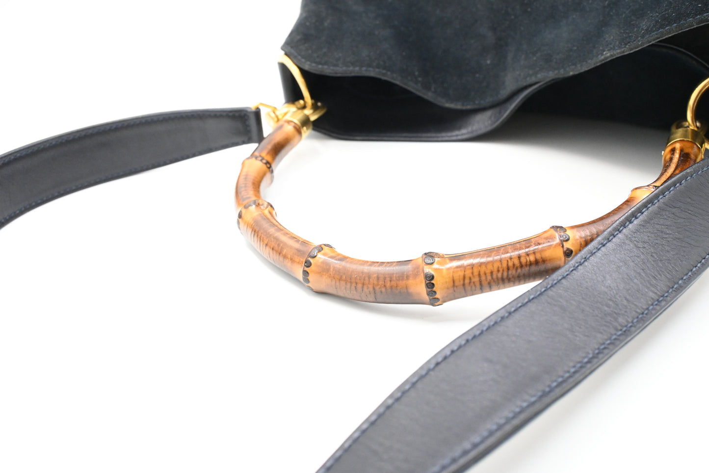 Gucci 2-Way Bamboo Tote Bag in Dark Blue Suede