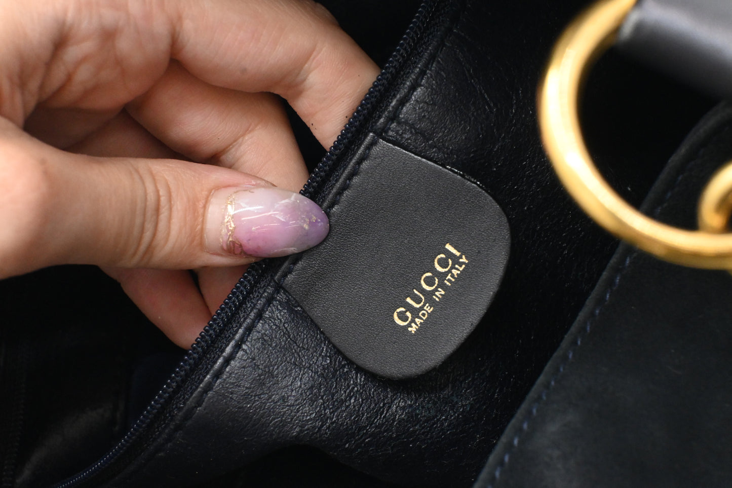 Gucci 2-Way Bamboo Tote Bag in Dark Blue Suede