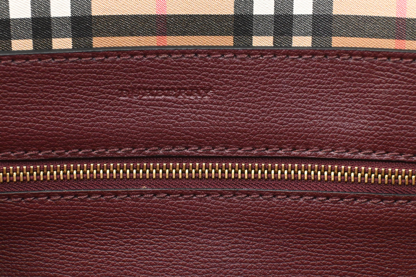 Burberry Large Embossed Tote in Burgundy Leather