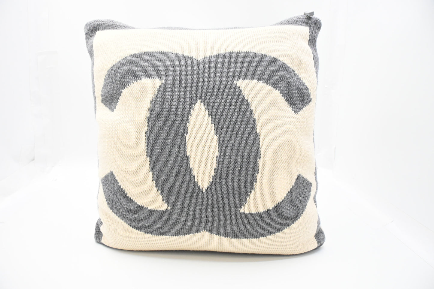 Chanel Square Pillow in Gray and Cream Wool