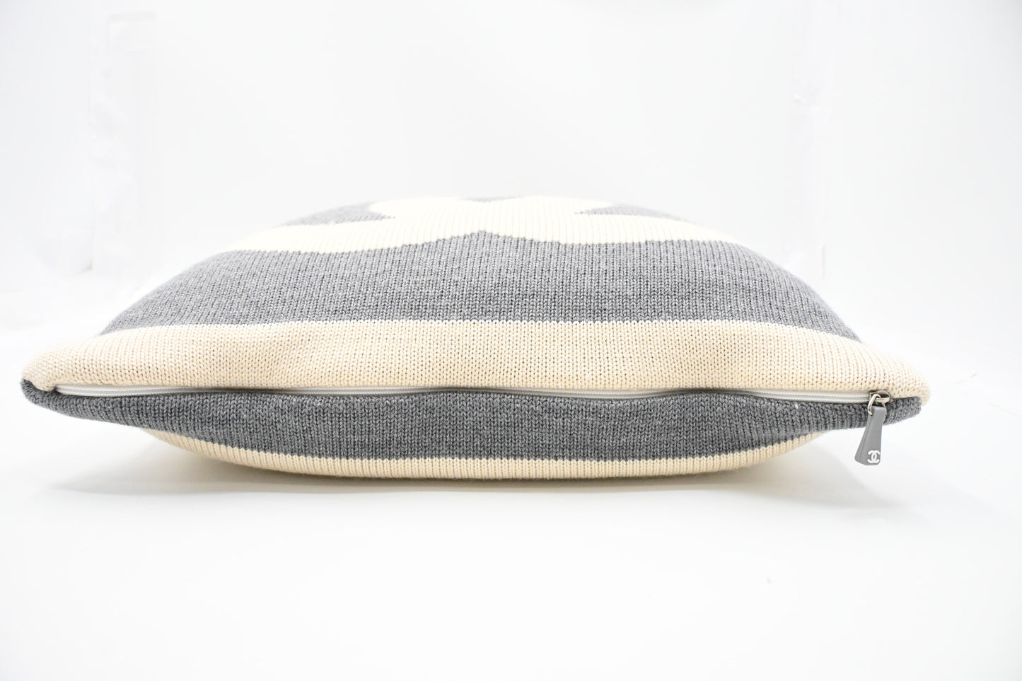 Chanel Square Pillow in Gray and Cream Wool