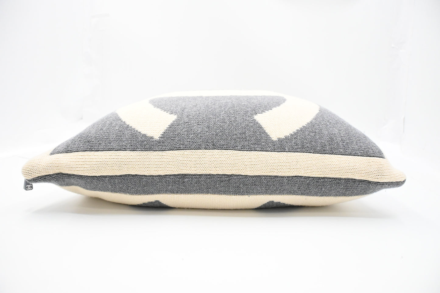 Chanel Square Pillow in Gray and Cream Wool