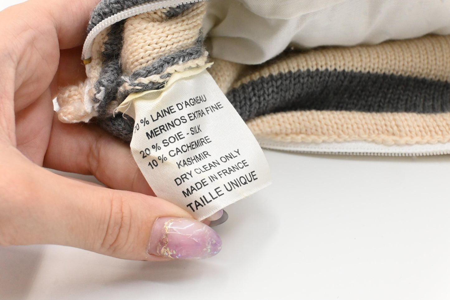 Chanel Square Pillow in Gray and Cream Wool