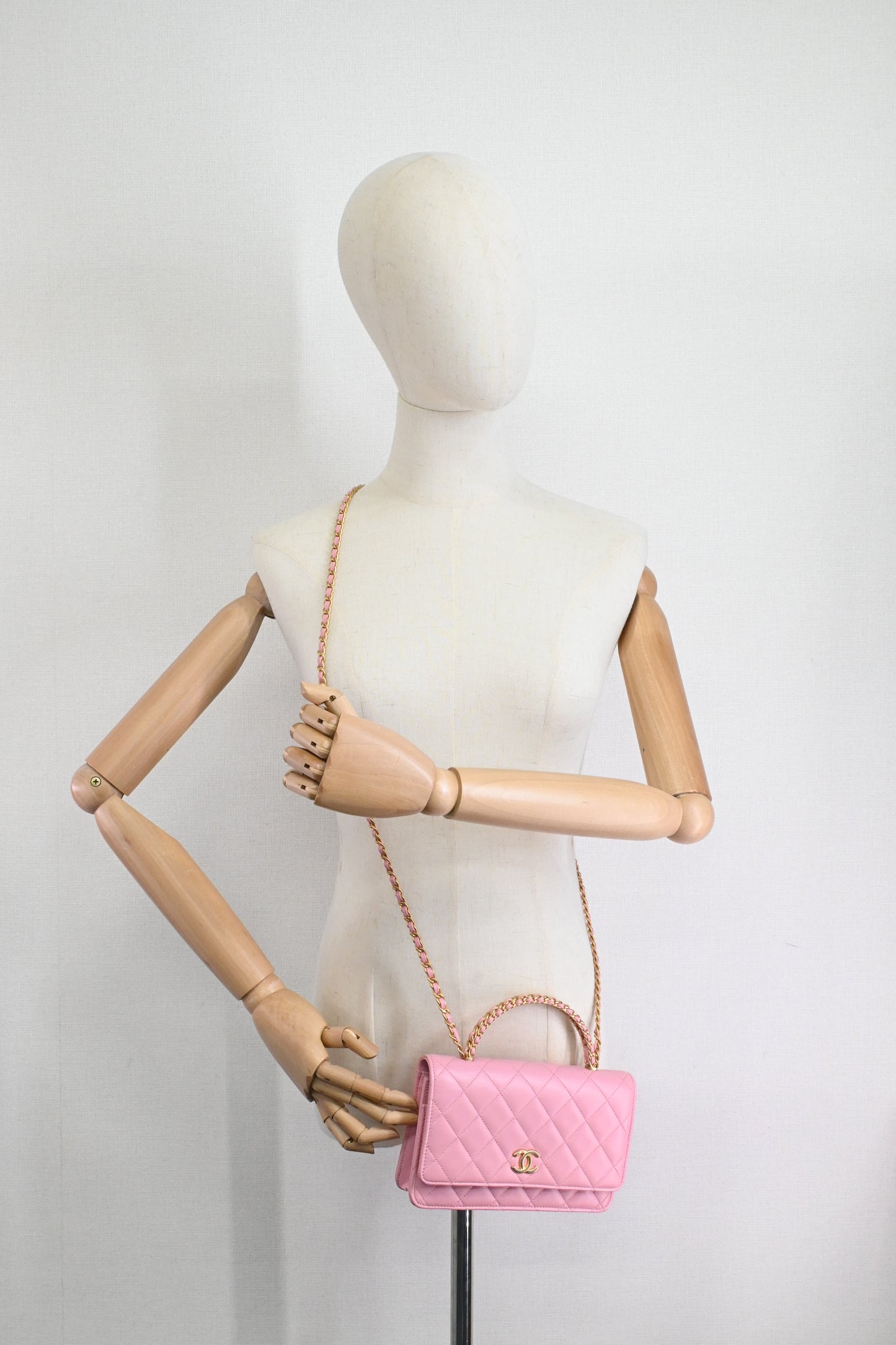 Chanel Top Handle Chain Crossbody Bag in Pink Matelassé Leather