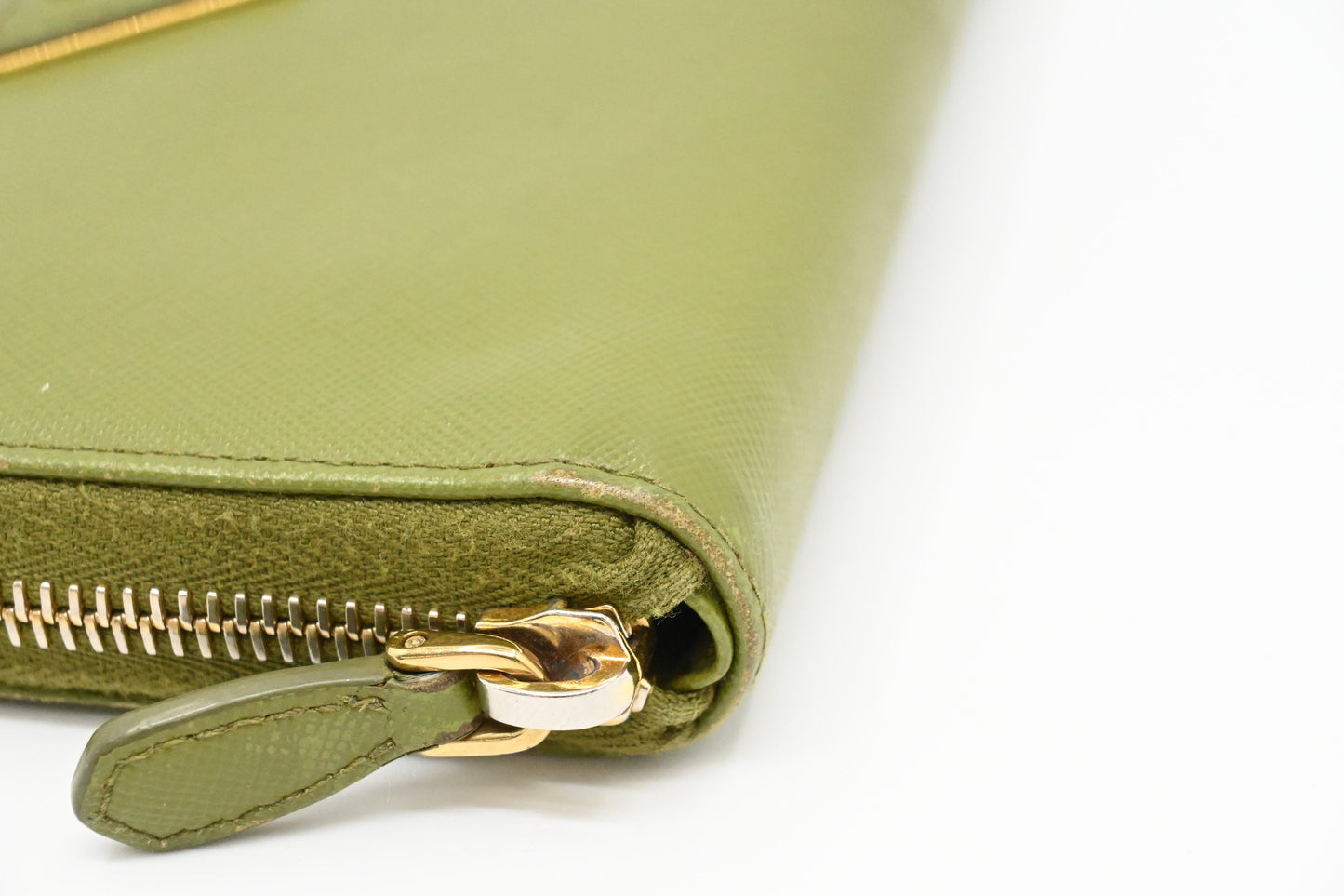 Prada Zippy Wallet in Green Leather