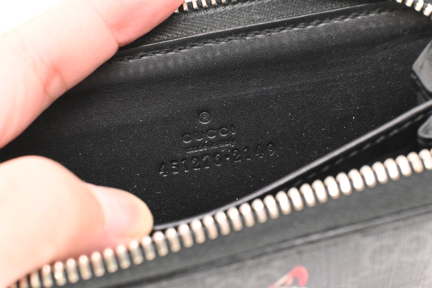 Gucci Wolf Zippy Coin Case in Black GG Coated Canvas
