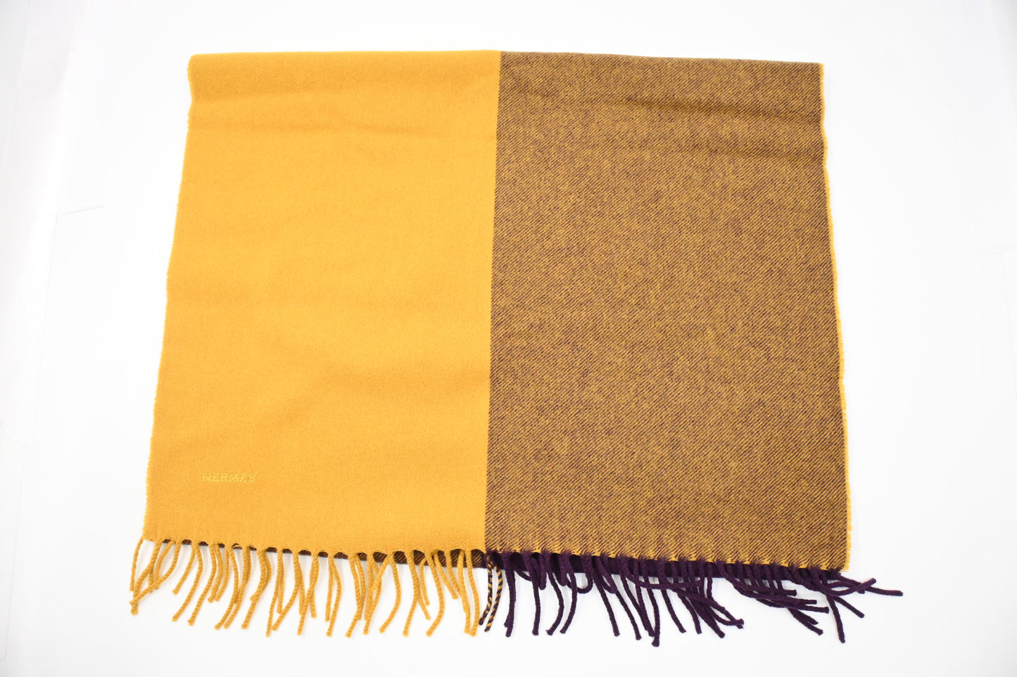 Hermes Scarf in Yellow and Purple Cashmere