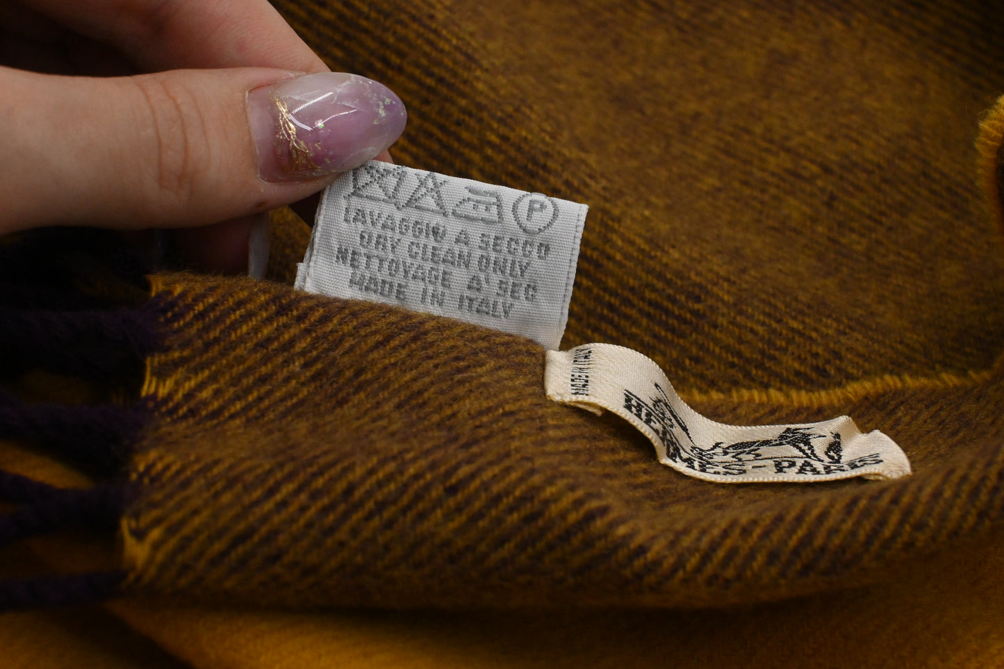 Hermes Scarf in Yellow and Purple Cashmere