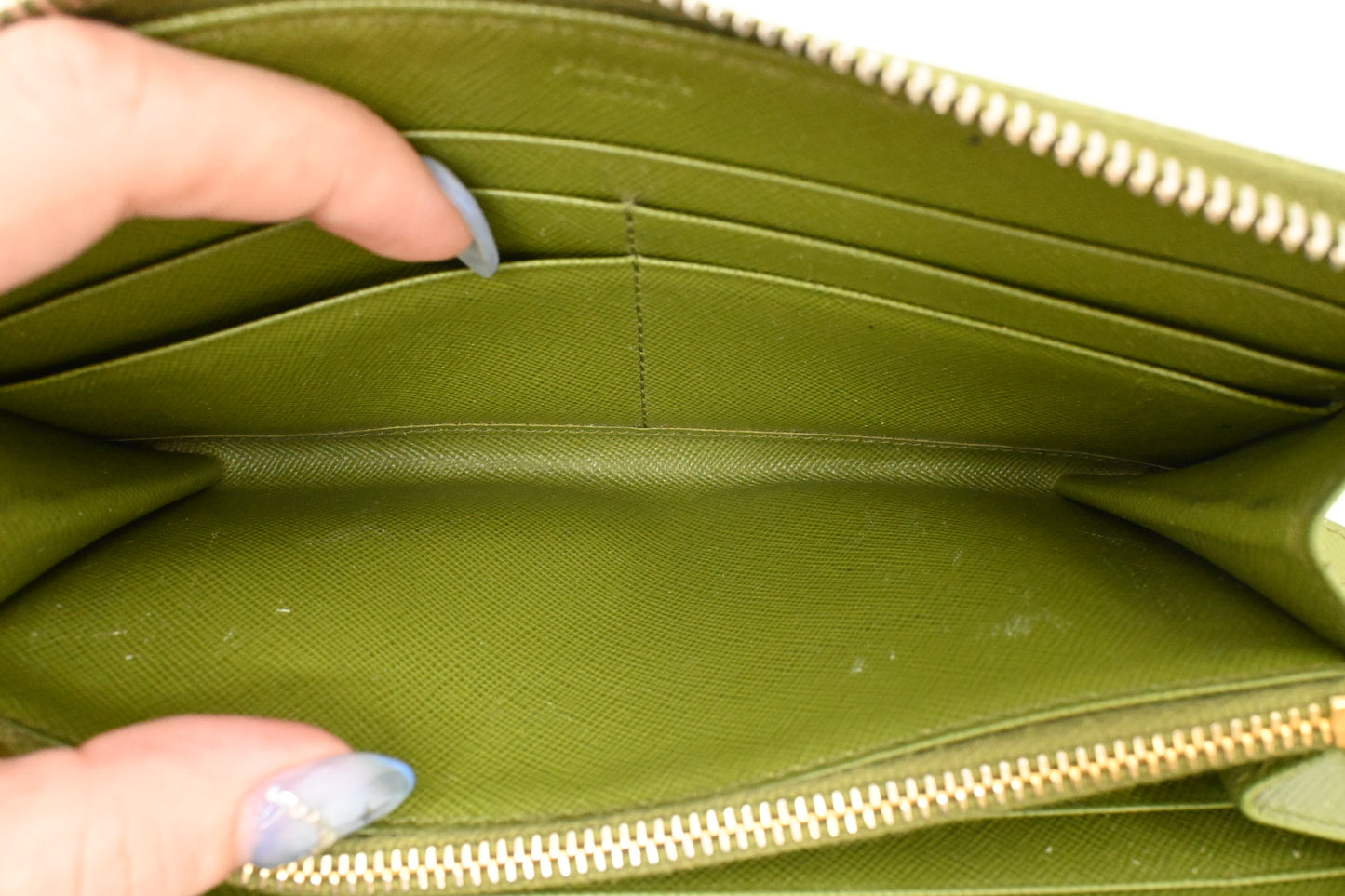 Prada Zippy Wallet in Green Leather