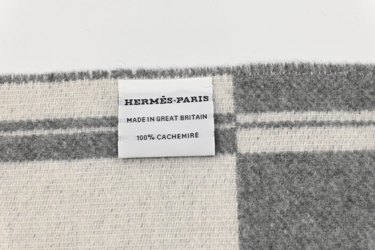 Hermes Scarf Bande de Repos in Grey and White Cashmere