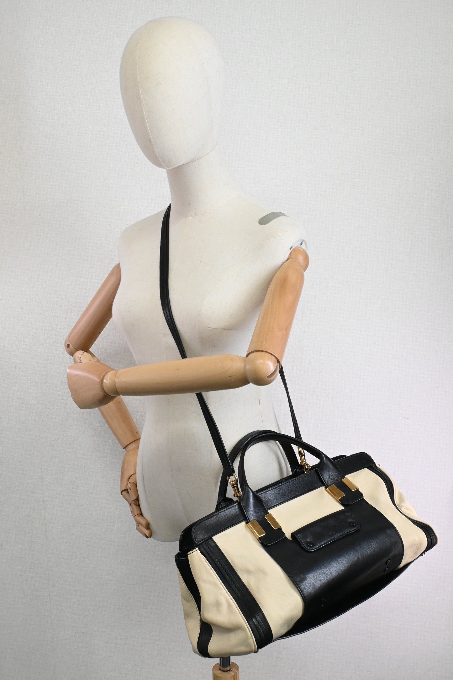 Chloe Alice Two Way Tote Bag in Cream and Black Leather