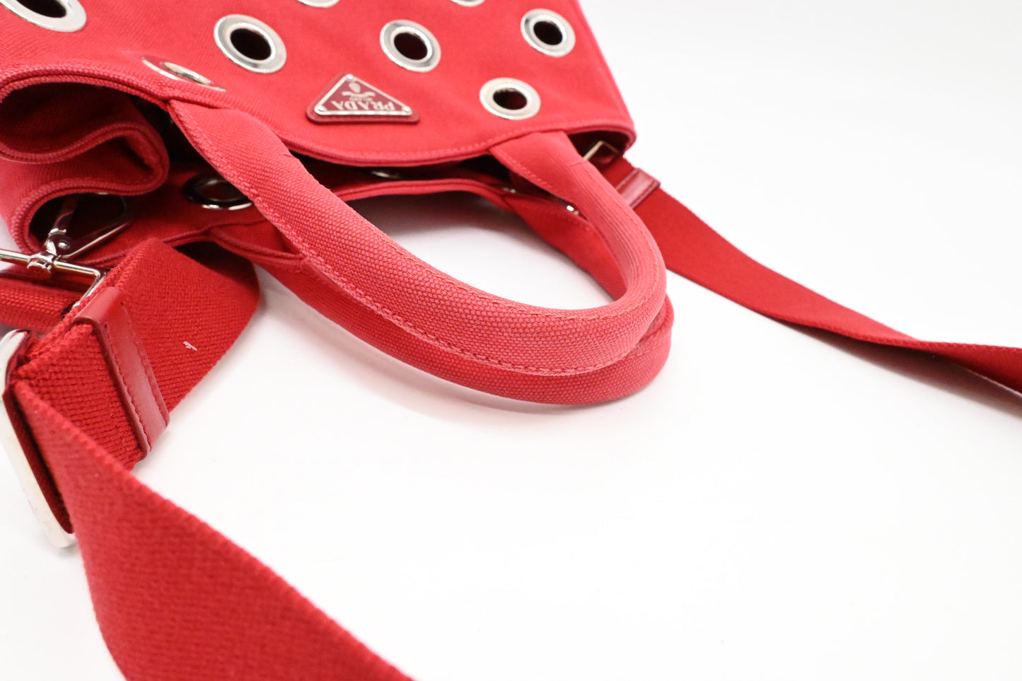 Prada Canapa Grommet in Red Canvas