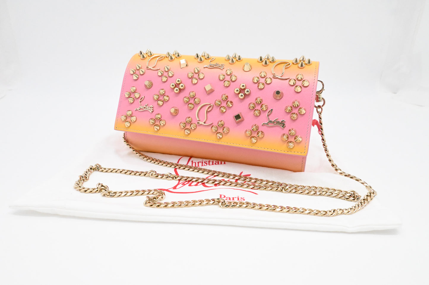 Louboutin Small Paloma Clutch in Yellow and Pink Loubinthesky Leather