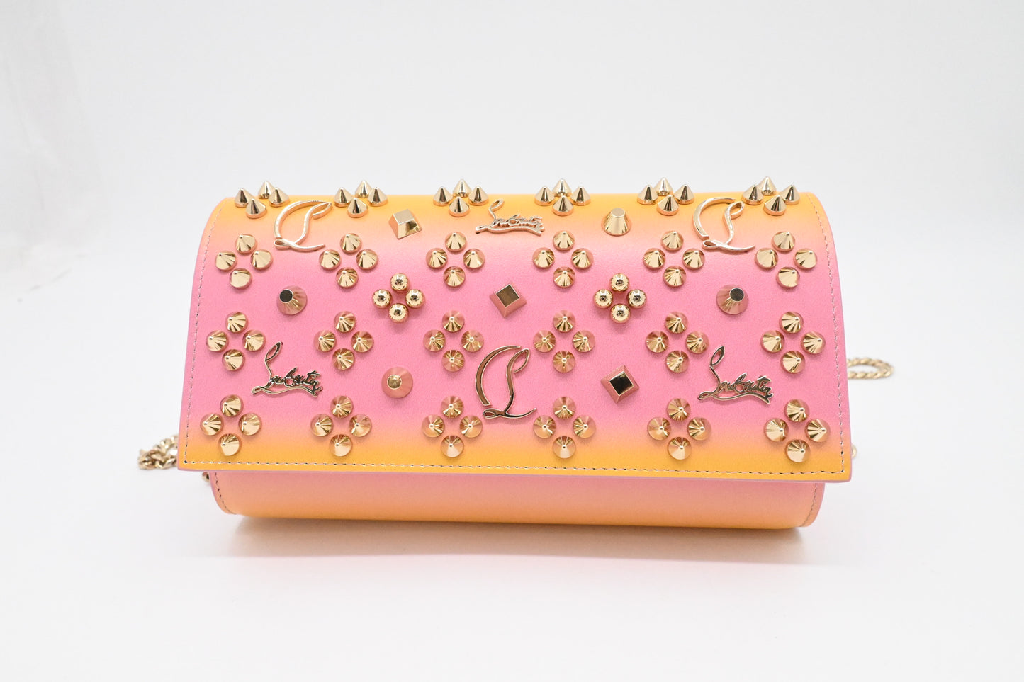 Louboutin Small Paloma Clutch in Yellow and Pink Loubinthesky Leather