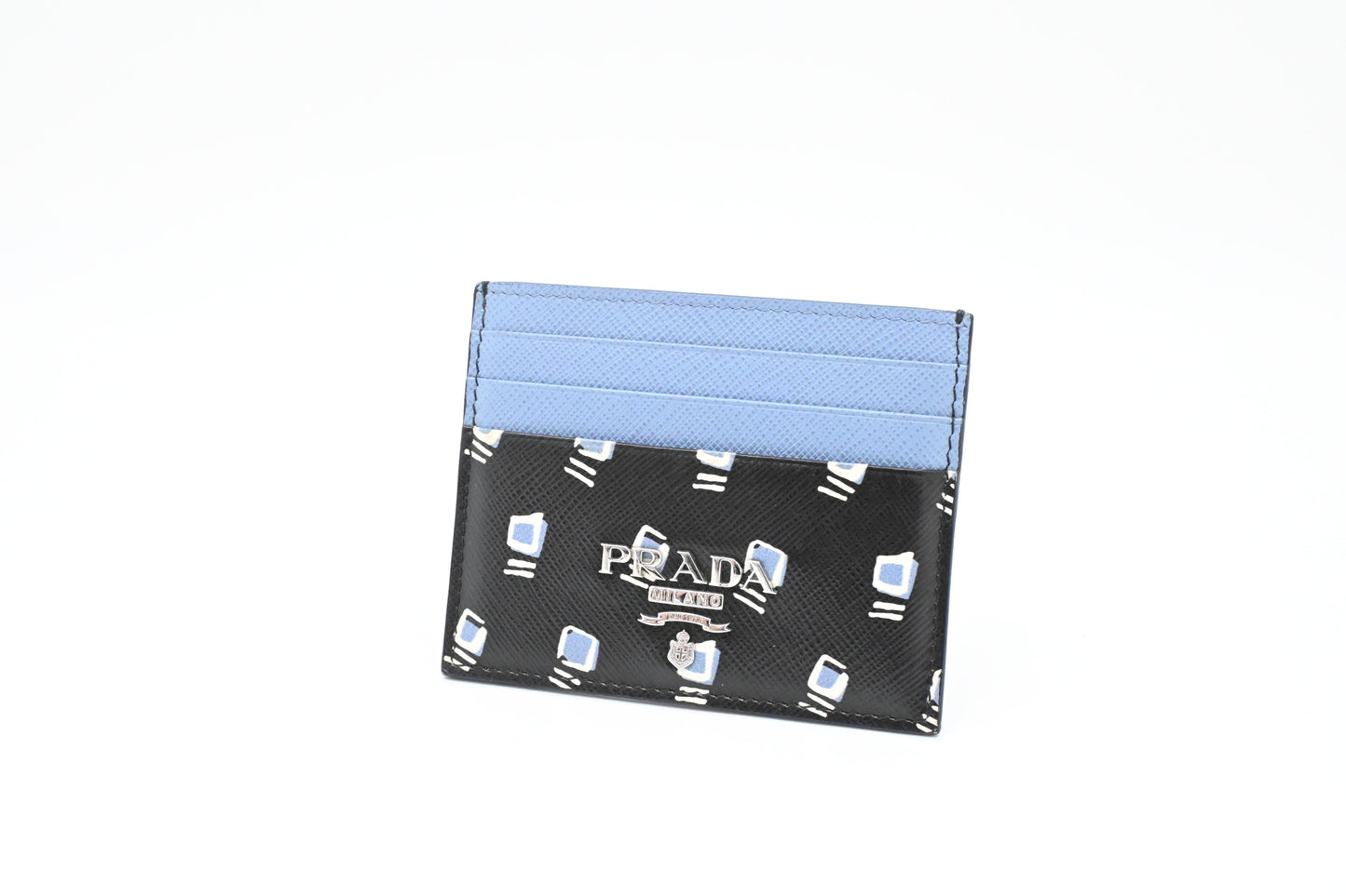 Prada Card Holder in Black and Blue Saffiano Leather