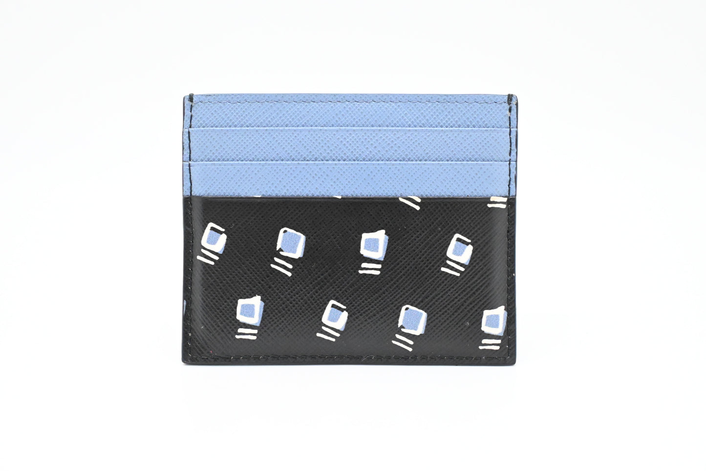 Prada Card Holder in Black and Blue Saffiano Leather