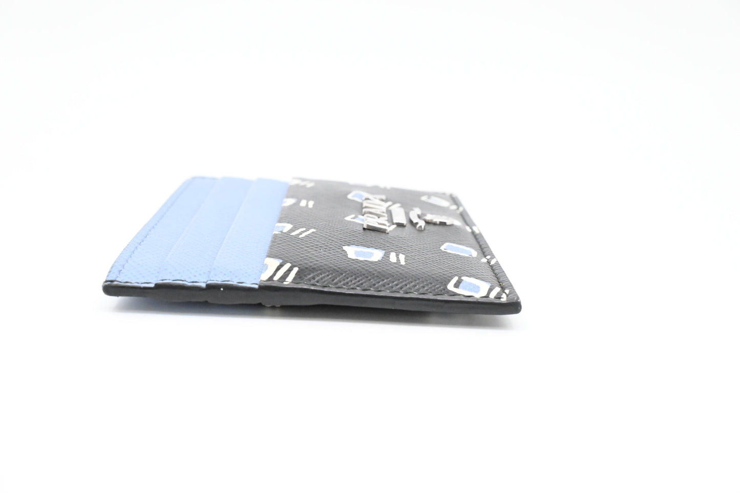Prada Card Holder in Black and Blue Saffiano Leather