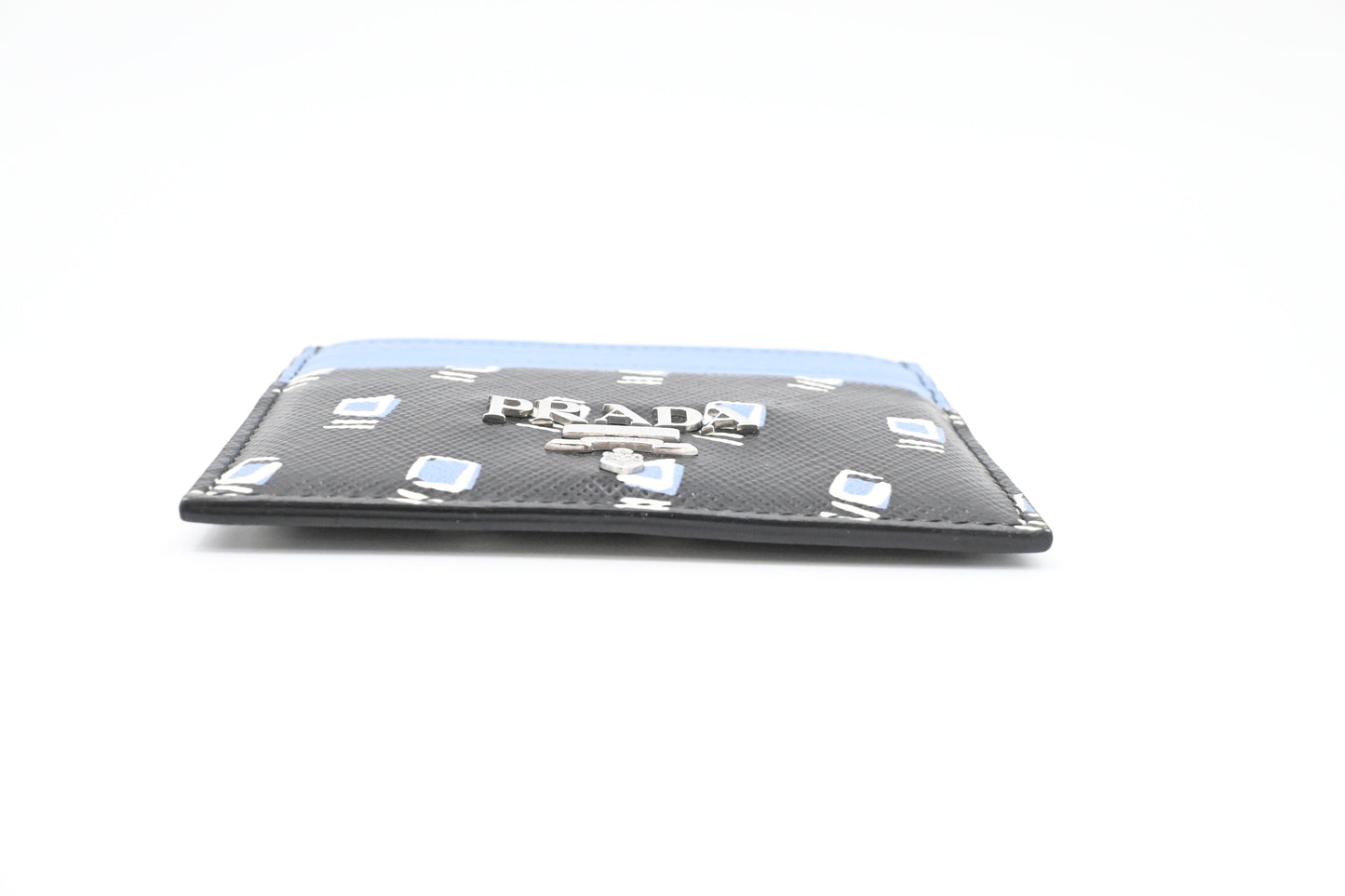 Prada Card Holder in Black and Blue Saffiano Leather