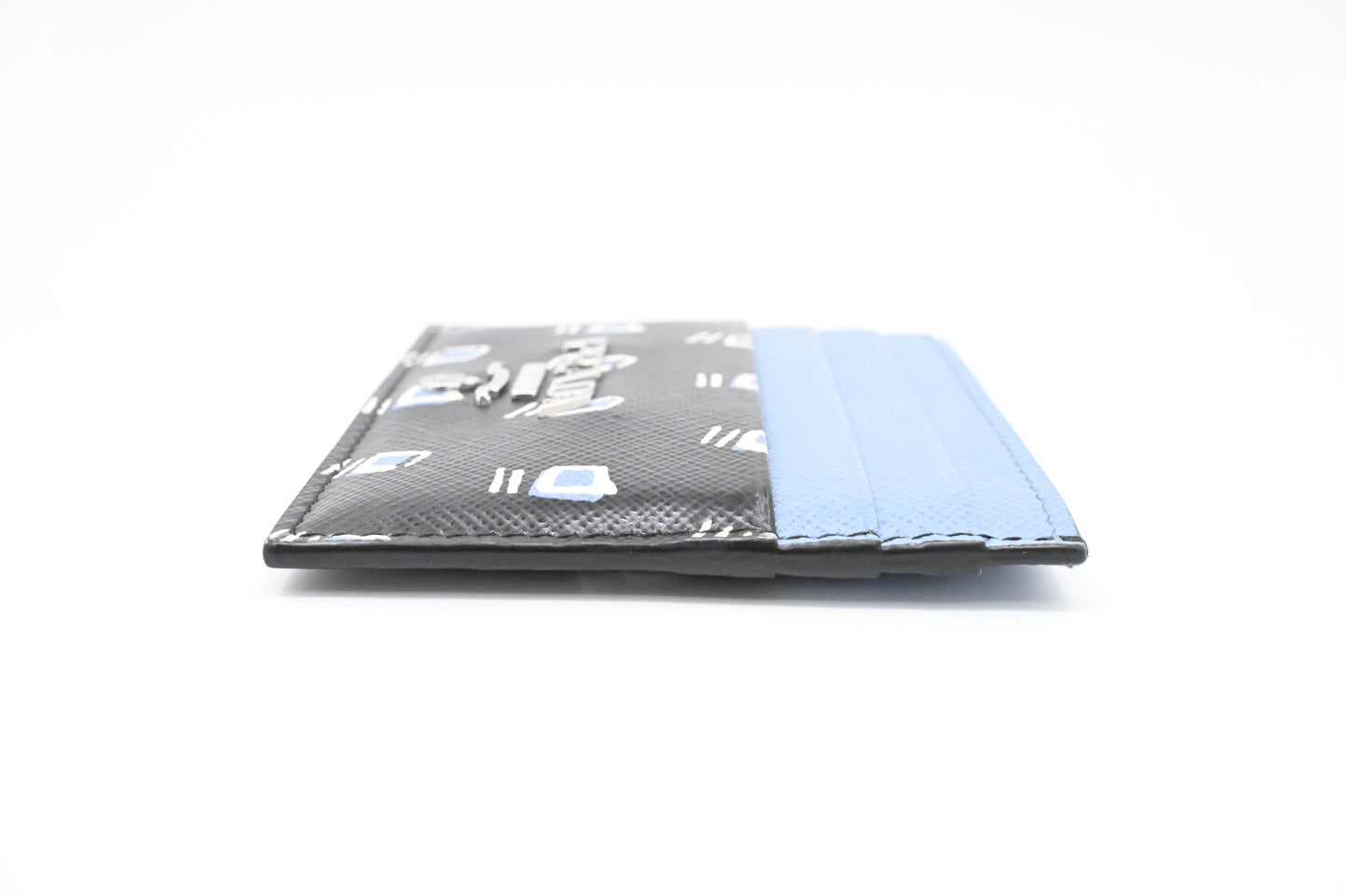 Prada Card Holder in Black and Blue Saffiano Leather