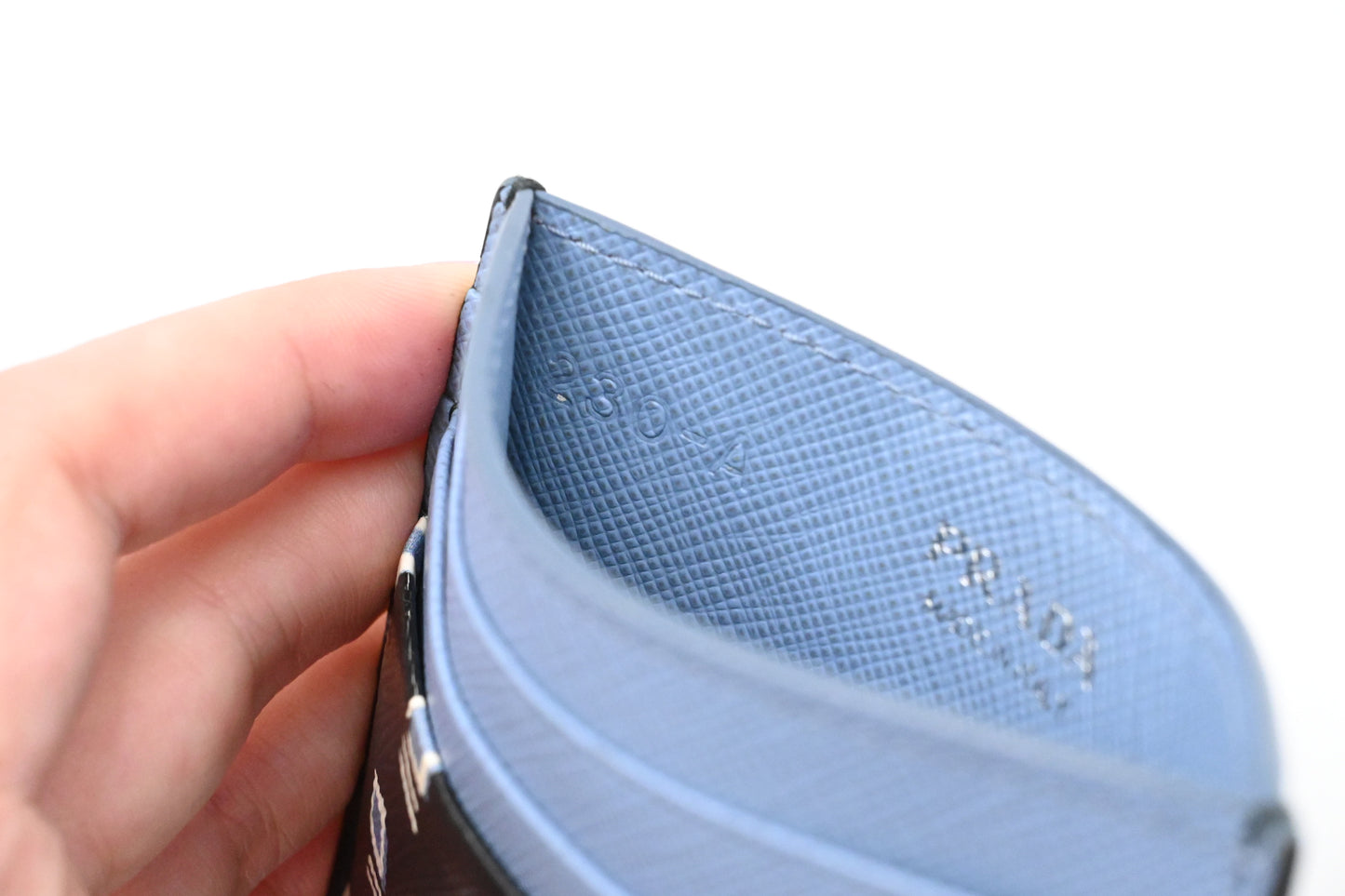 Prada Card Holder in Black and Blue Saffiano Leather