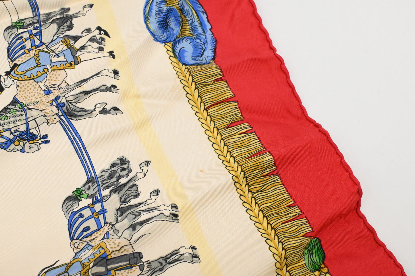 Hermes 'Caparaçons de la France et de l'Inde' Carre 90 in Red Silk
