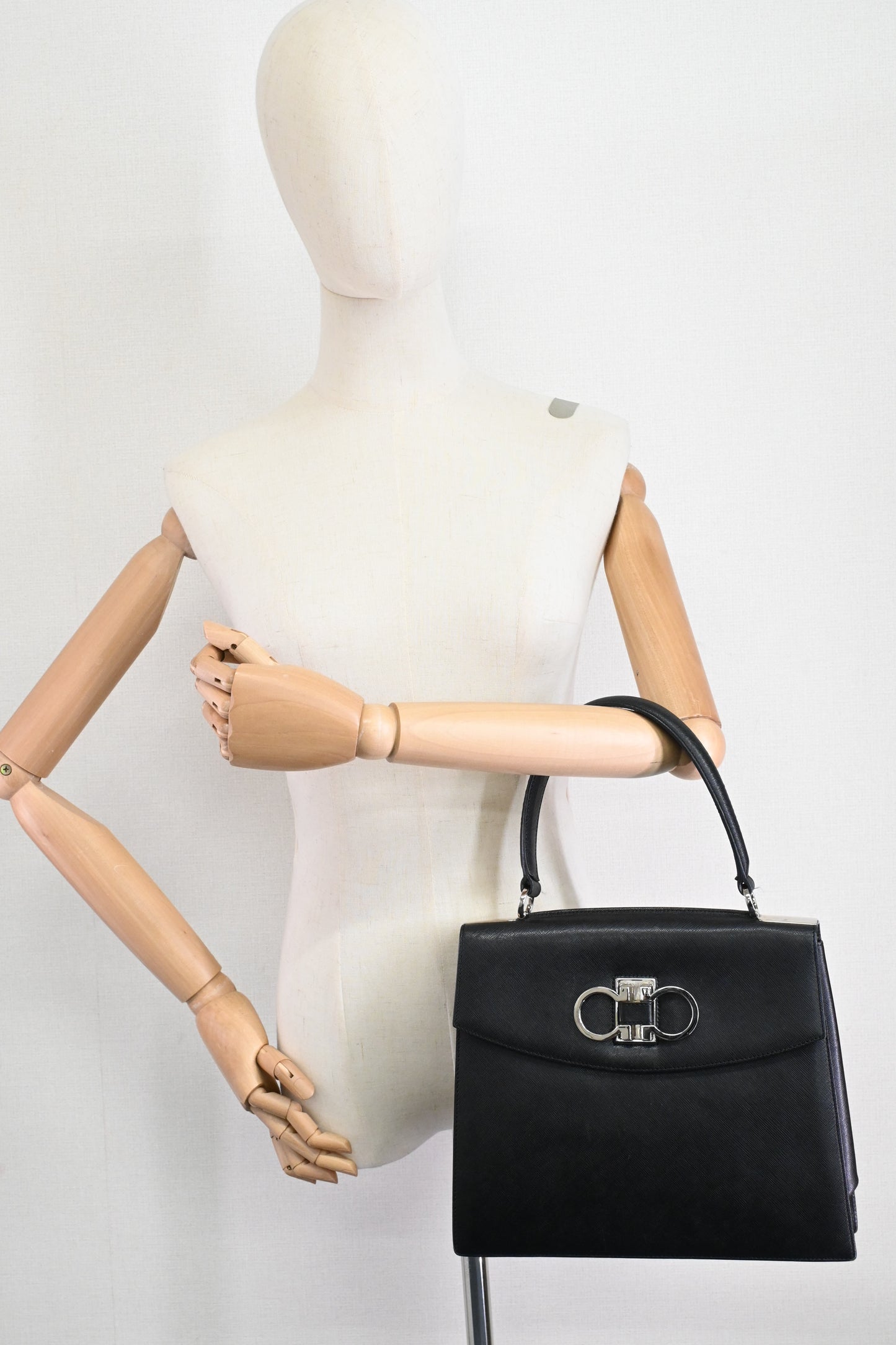 Ferragamo Top Handle Handbag in Black Leather