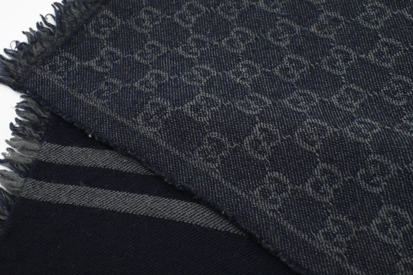 Gucci Scarf in Navy Blue and Gray Wool