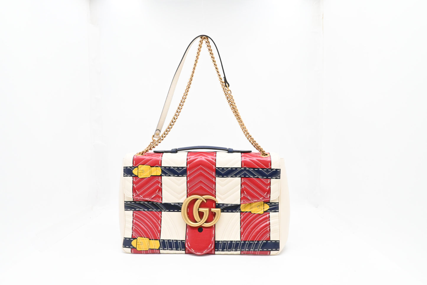 Gucci Trompe L'oeil Maxi Marmont Shoulder Bag in White, Red, and Blue Leather