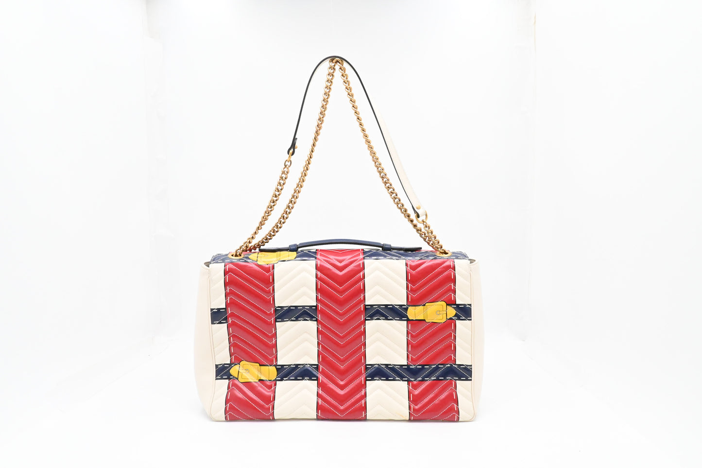 Gucci Trompe L'oeil Maxi Marmont Shoulder Bag in White, Red, and Blue Leather