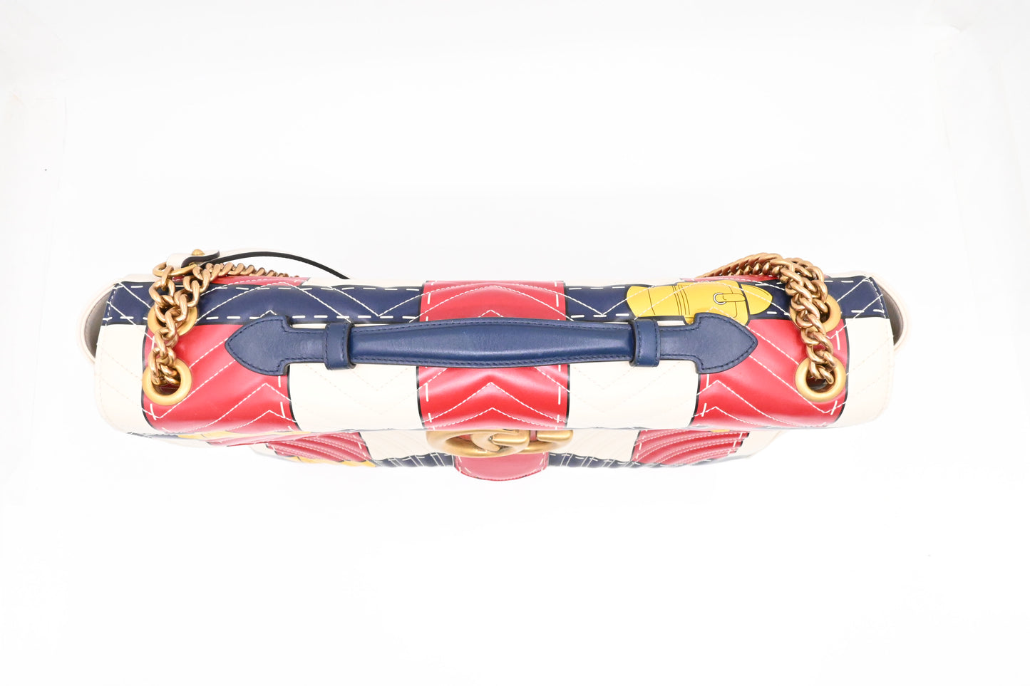 Gucci Trompe L'oeil Maxi Marmont Shoulder Bag in White, Red, and Blue Leather