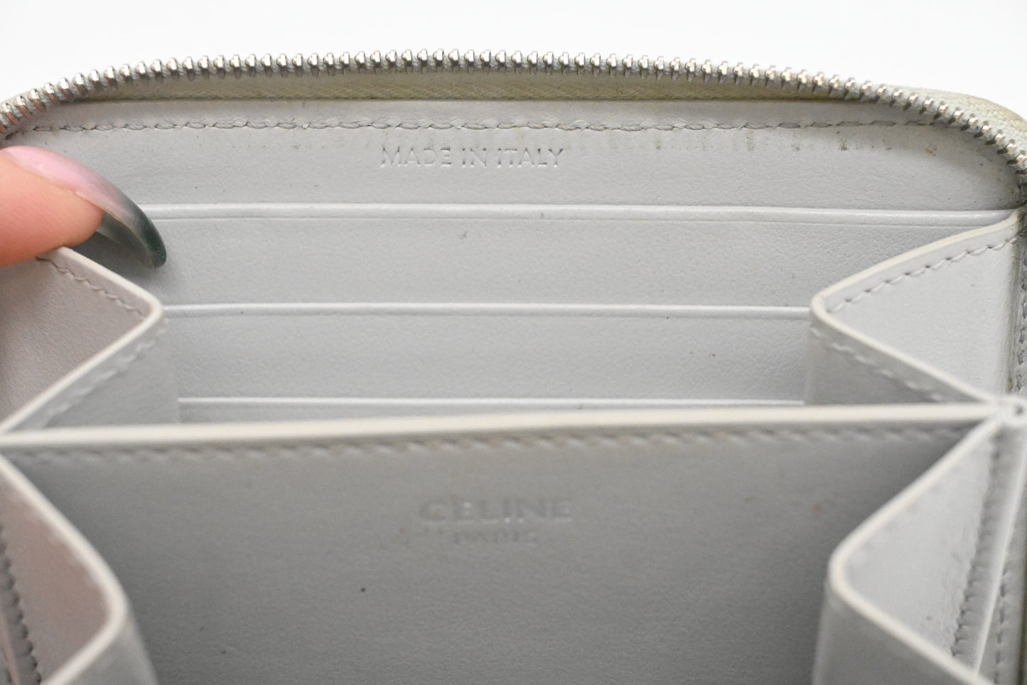 Celine Zippy Coin Case in Grey Leather
