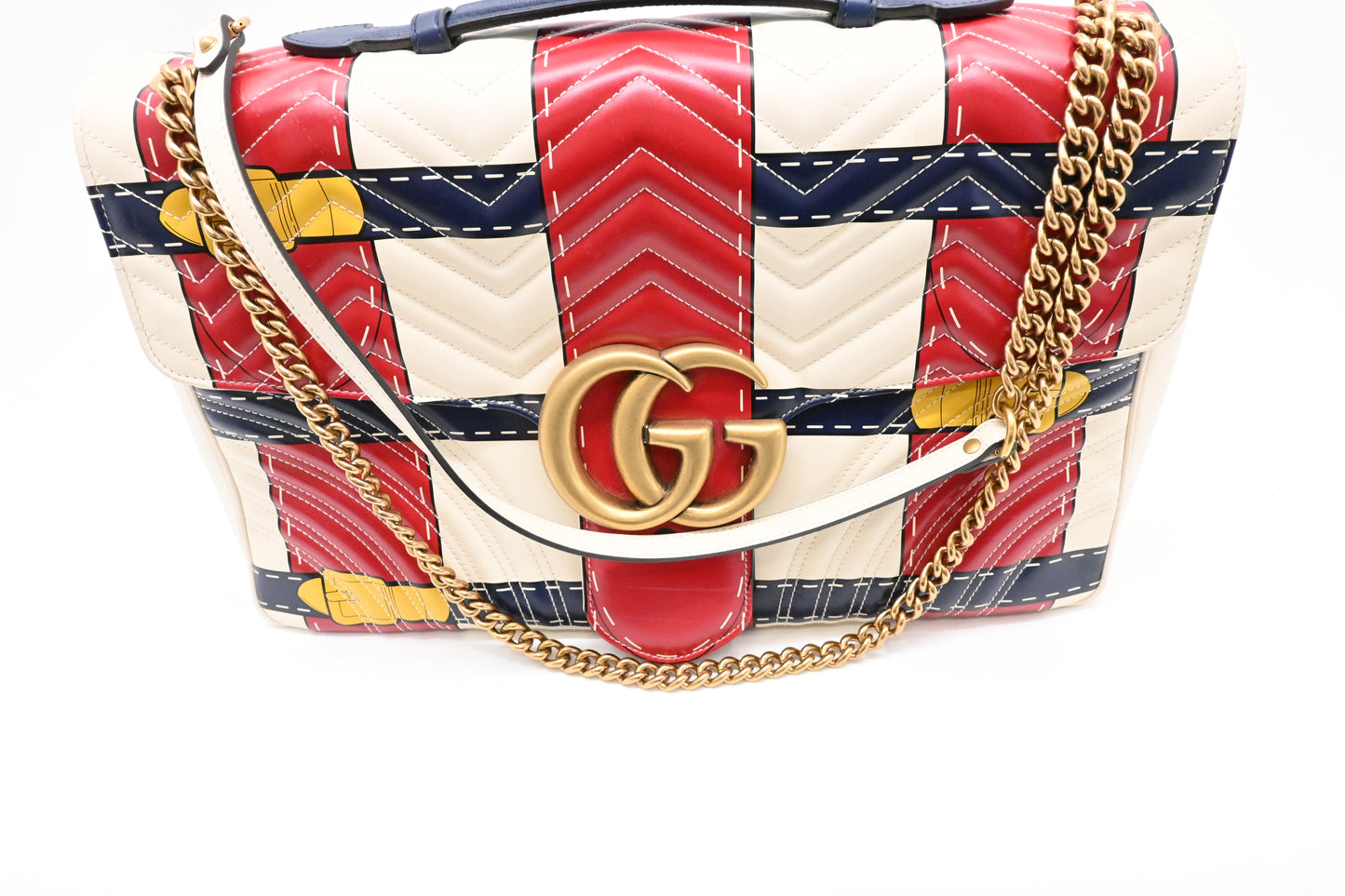 Gucci Trompe L'oeil Maxi Marmont Shoulder Bag in White, Red, and Blue Leather