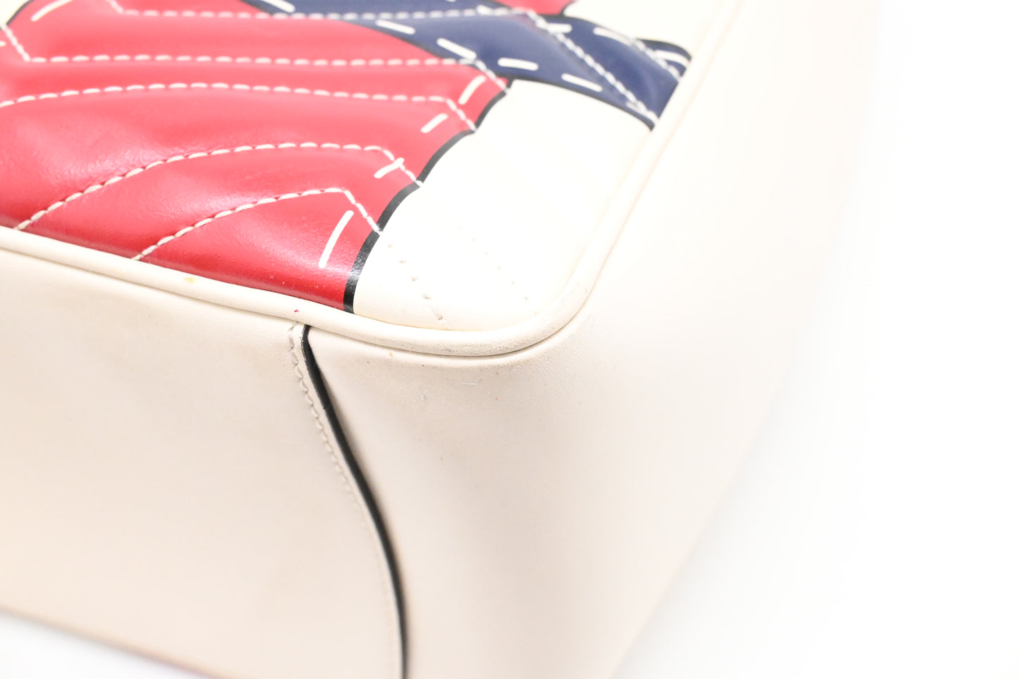 Gucci Trompe L'oeil Maxi Marmont Shoulder Bag in White, Red, and Blue Leather
