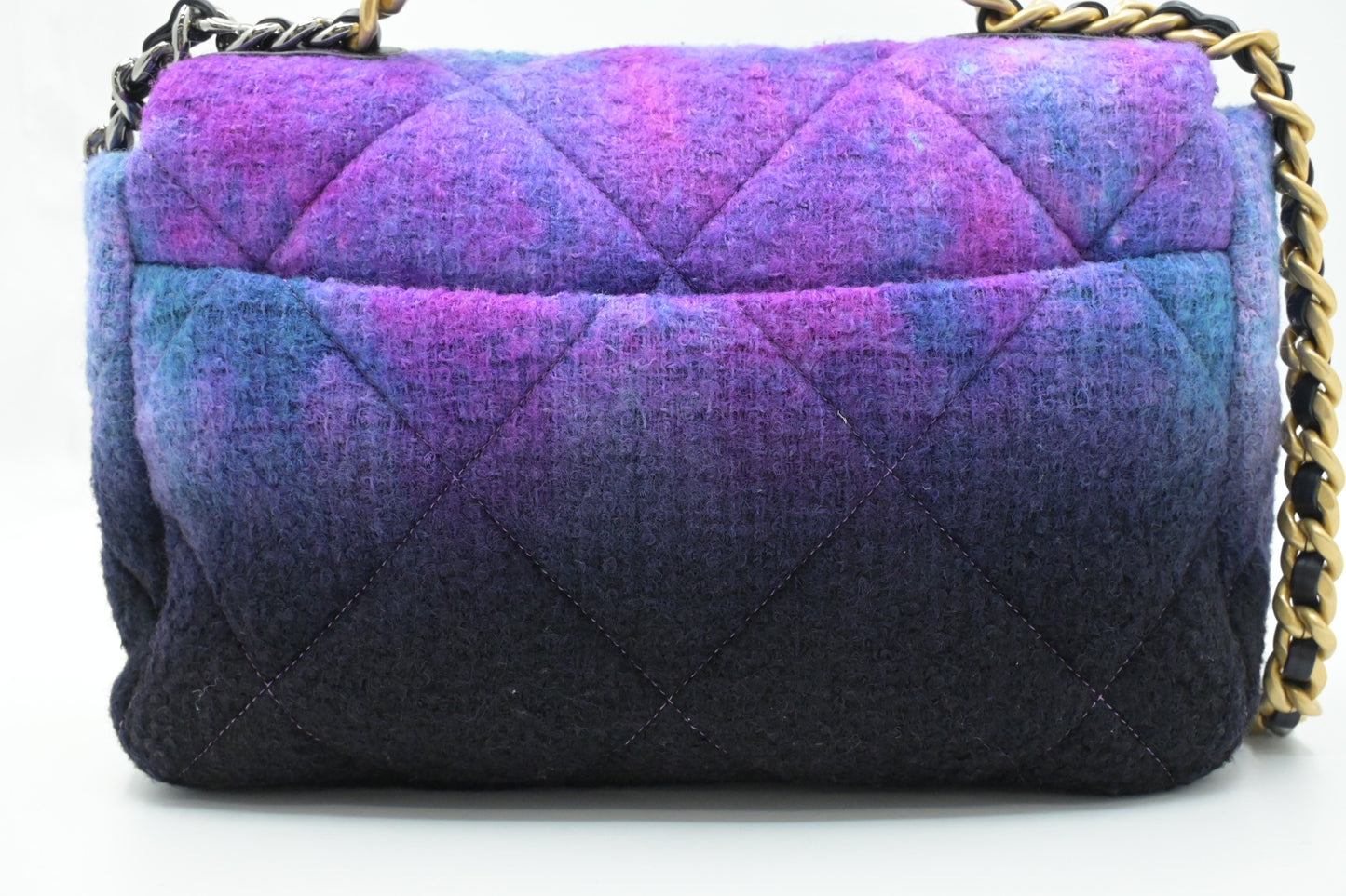 Chanel Large 19 in Black, Blue, and Purple Ombre Wool Tweed