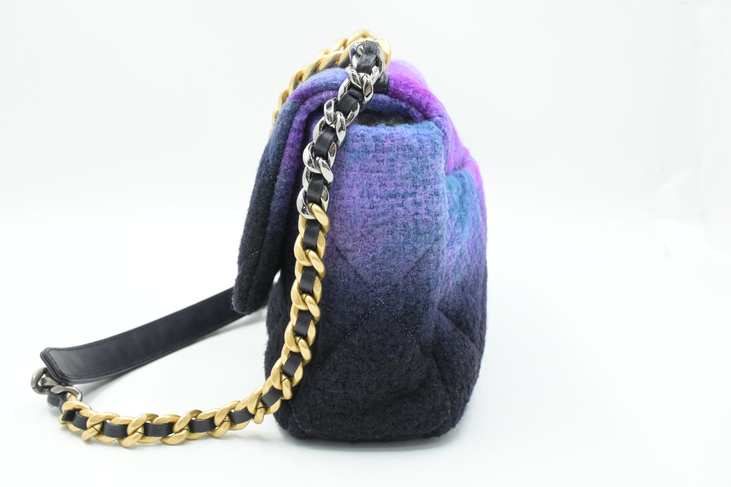Chanel Large 19 in Black, Blue, and Purple Ombre Wool Tweed