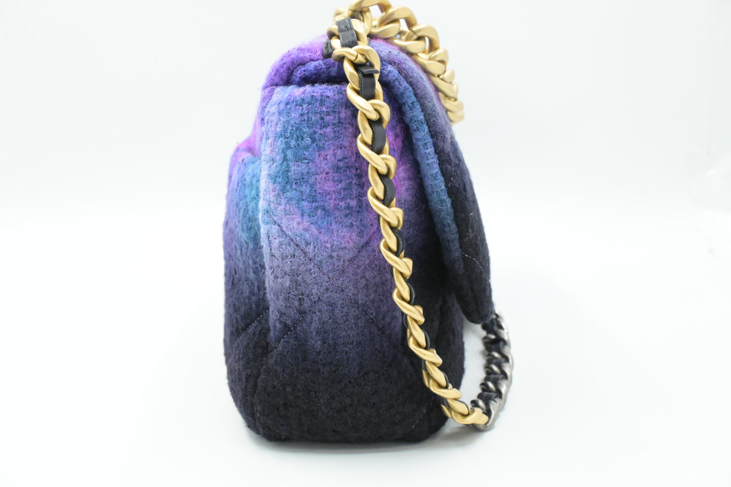 Chanel Large 19 in Black, Blue, and Purple Ombre Wool Tweed