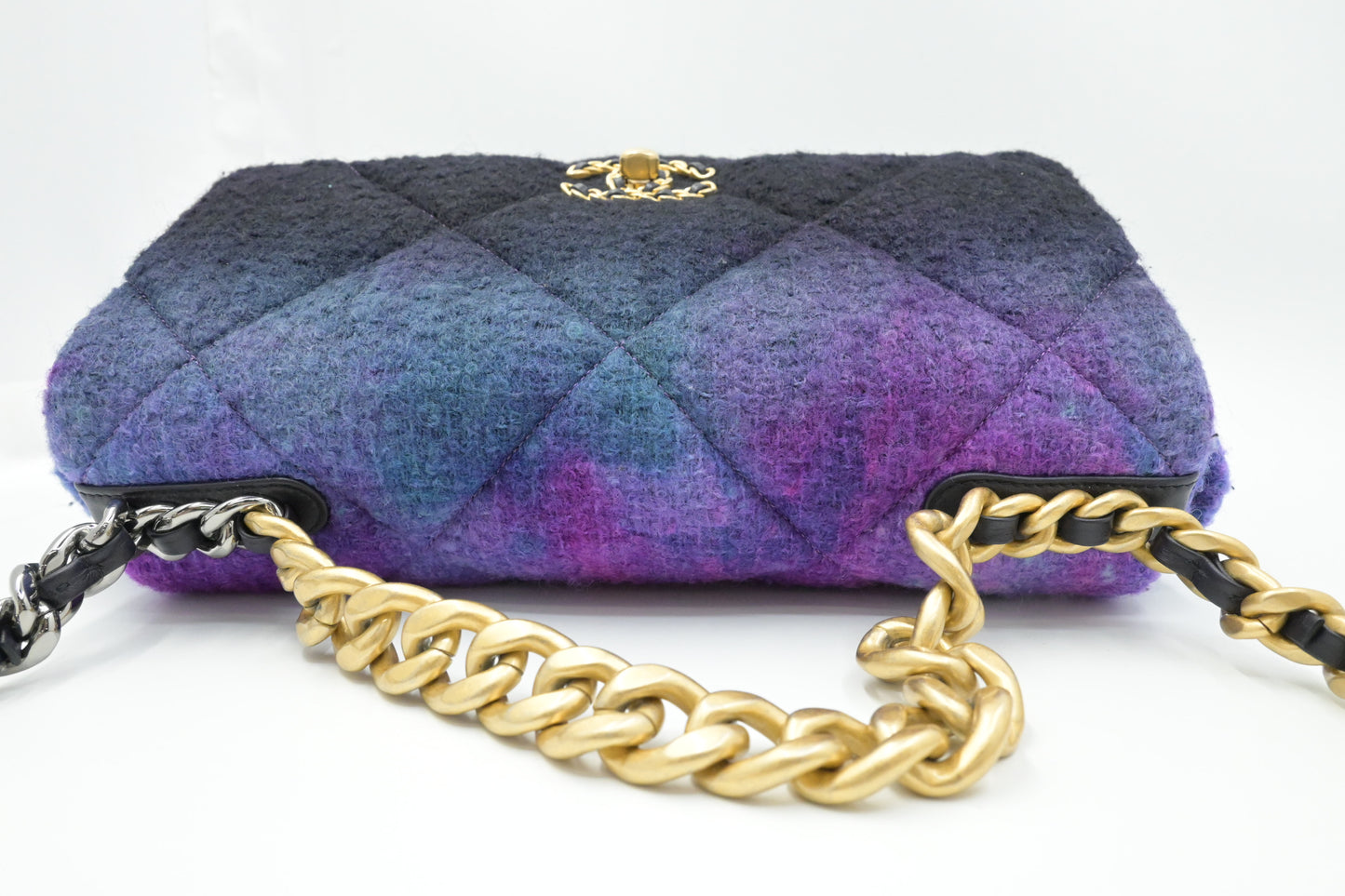 Chanel Large 19 in Black, Blue, and Purple Ombre Wool Tweed