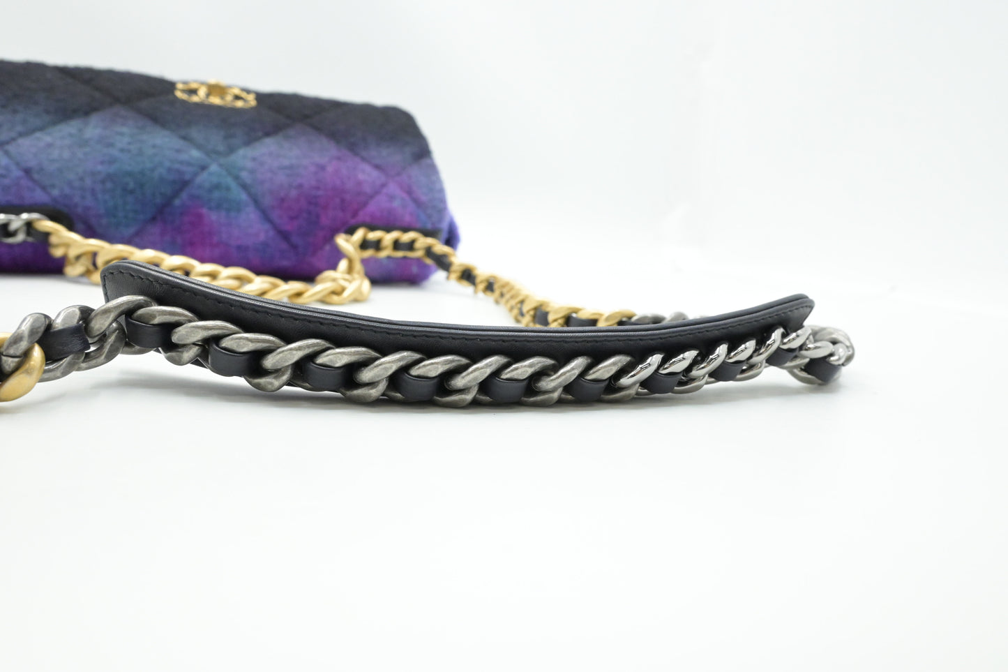 Chanel Large 19 in Black, Blue, and Purple Ombre Wool Tweed