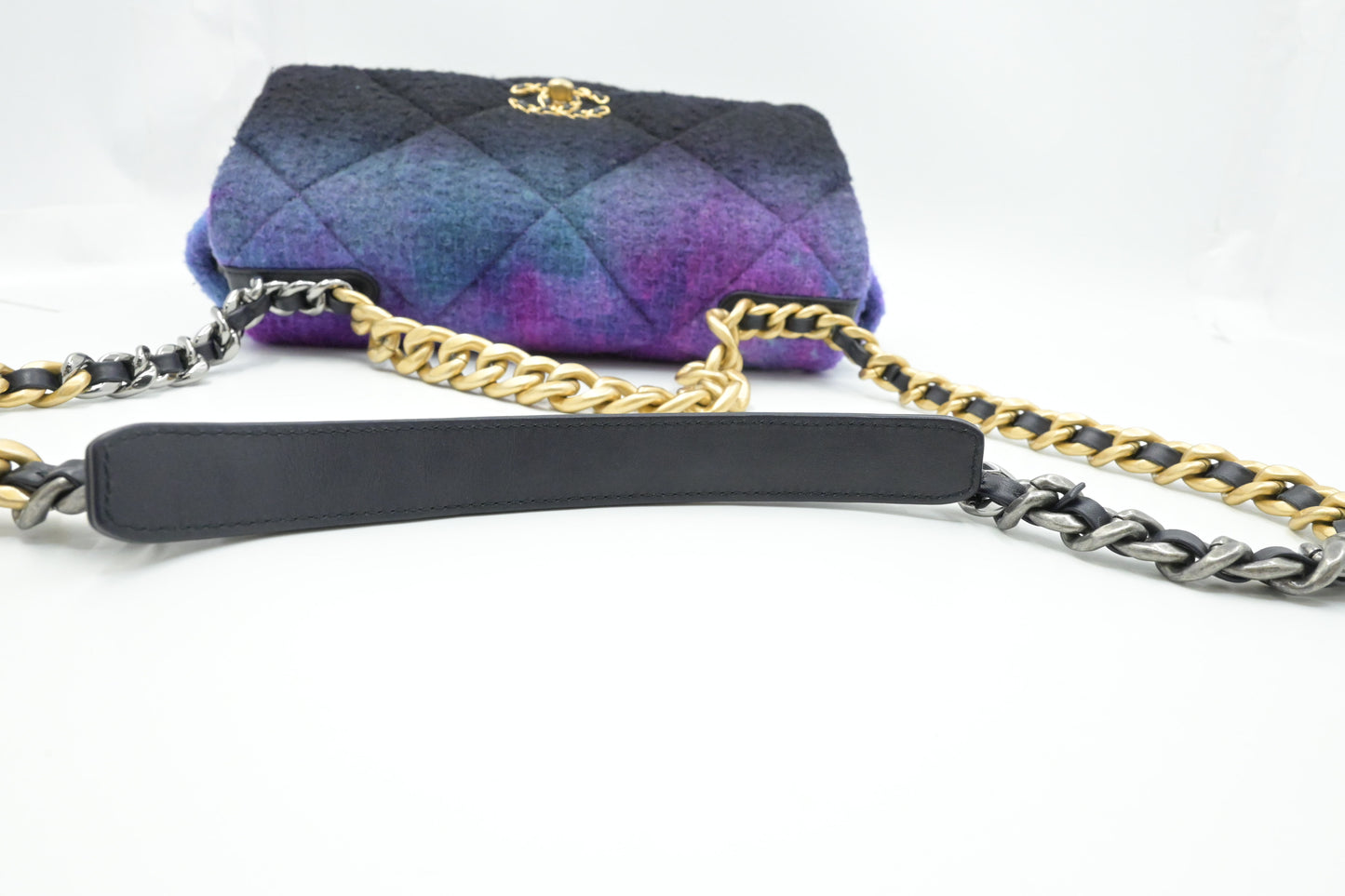 Chanel Large 19 in Black, Blue, and Purple Ombre Wool Tweed