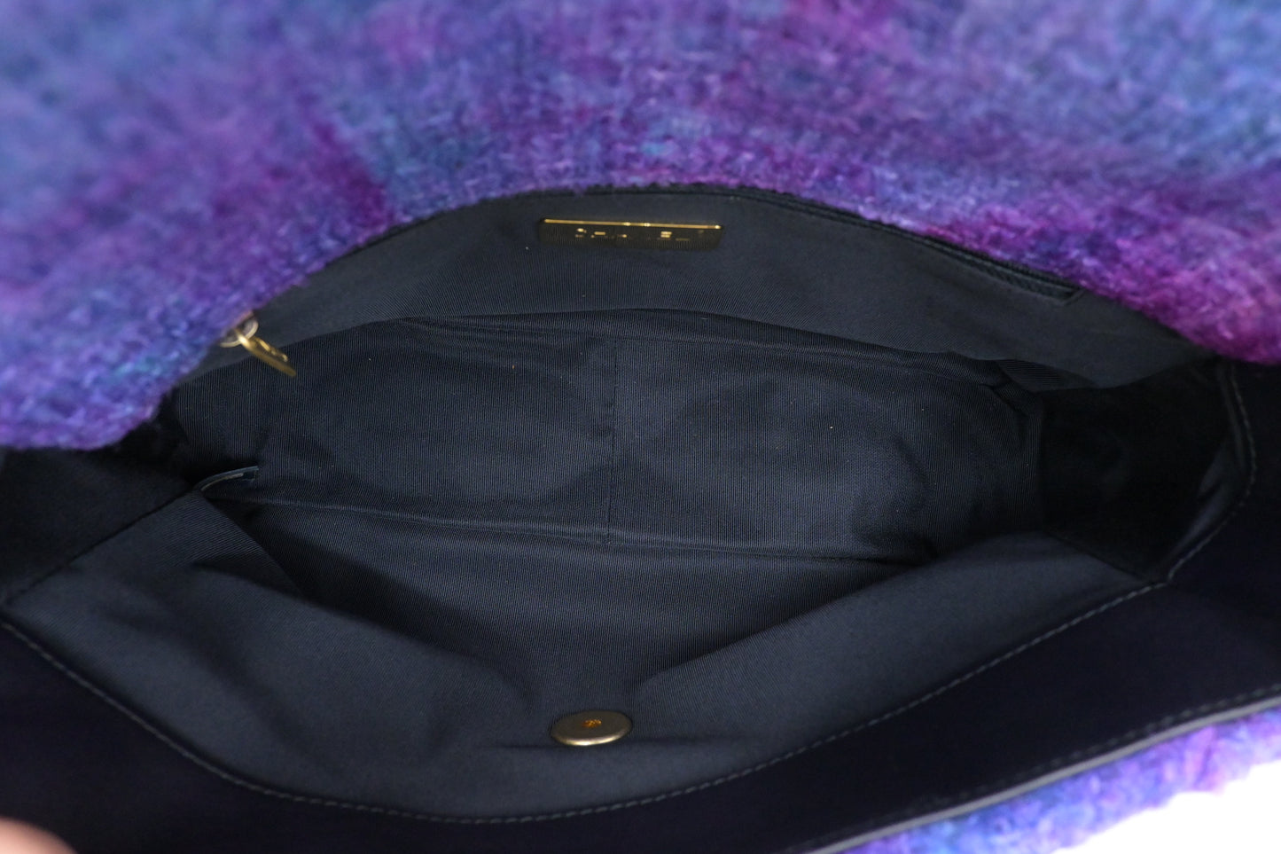 Chanel Large 19 in Black, Blue, and Purple Ombre Wool Tweed