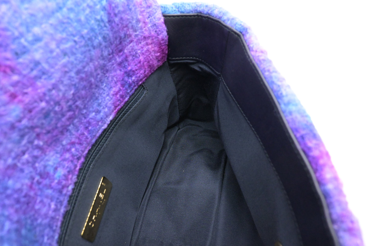 Chanel Large 19 in Black, Blue, and Purple Ombre Wool Tweed