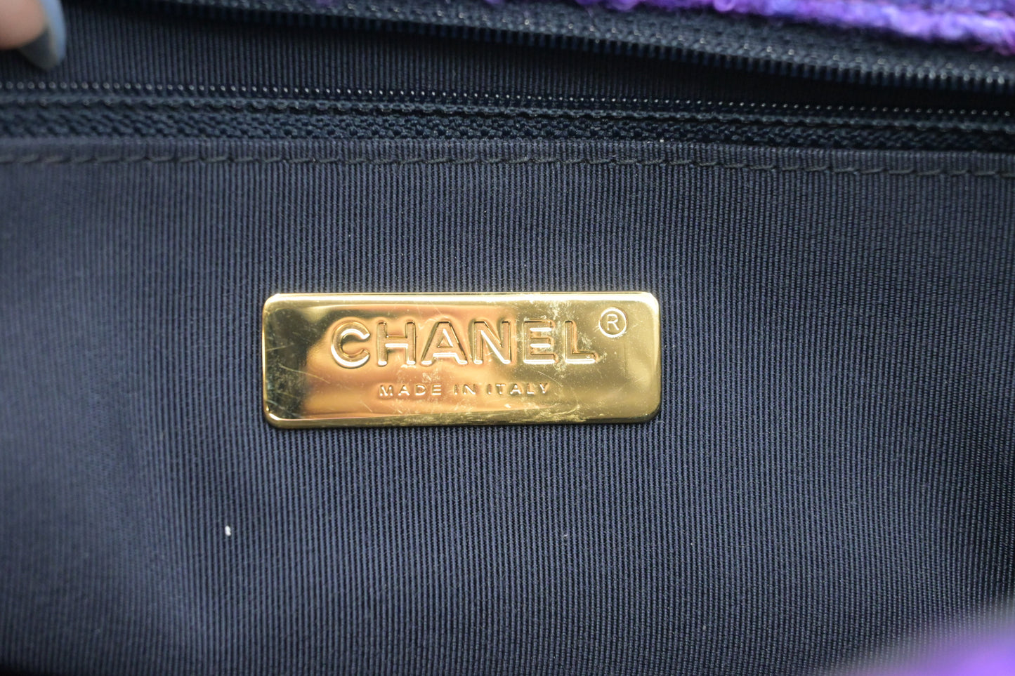 Chanel Large 19 in Black, Blue, and Purple Ombre Wool Tweed