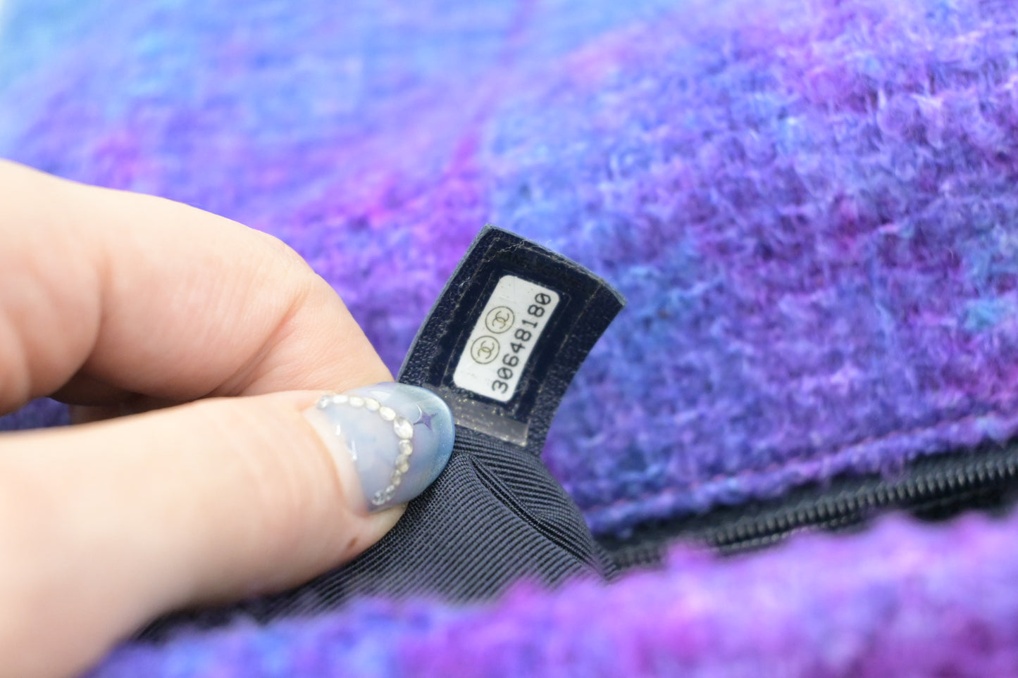 Chanel Large 19 in Black, Blue, and Purple Ombre Wool Tweed