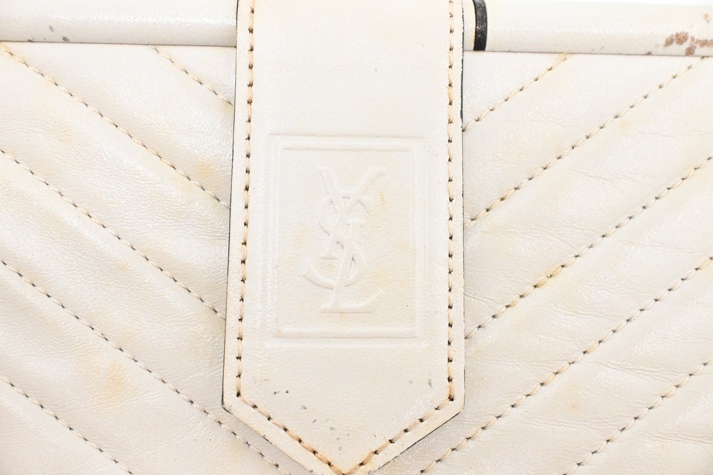 YSL Saint Laurent Clutch in White Chevron Leather