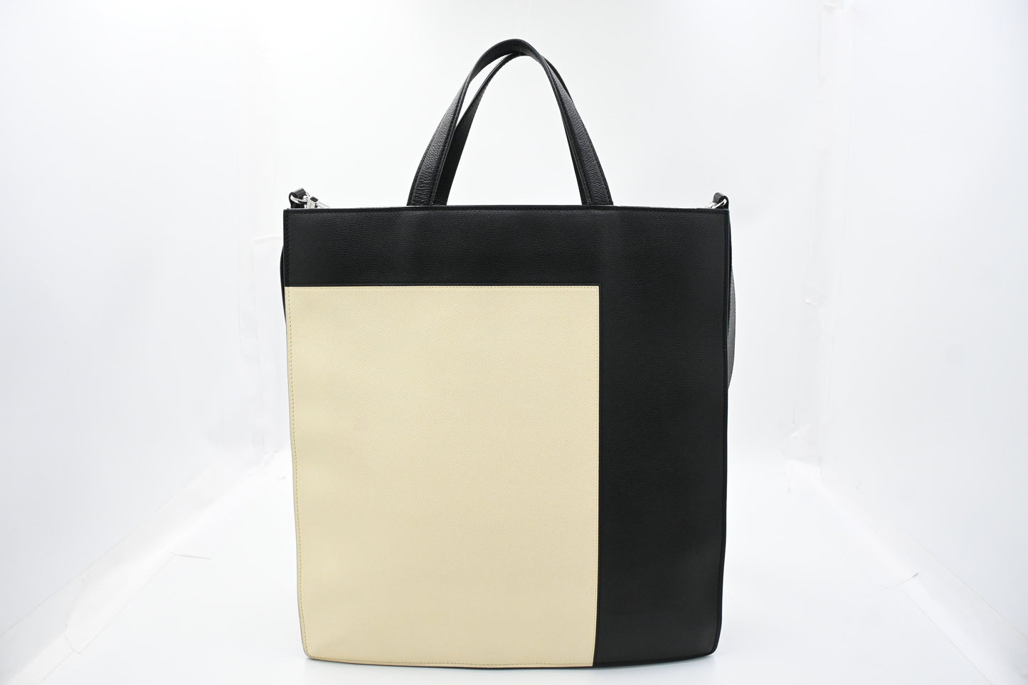 Valextra Boxy Tote in Black and Cream Leather