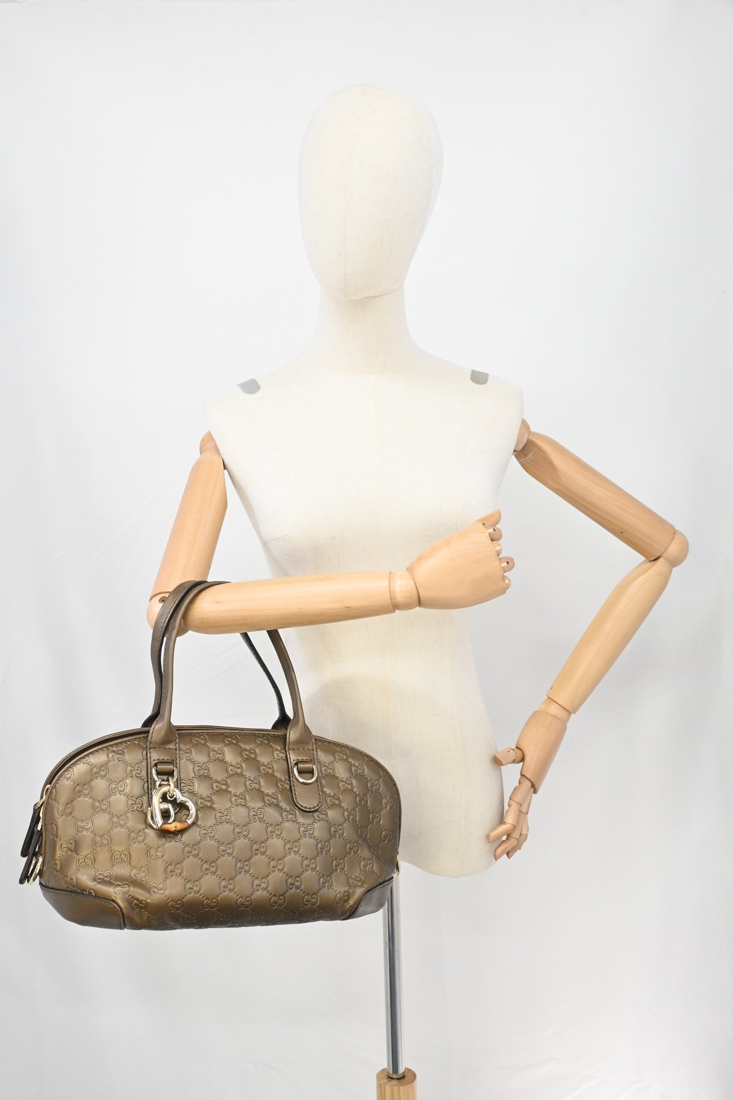Gucci Heartbit Bag in Metallic Brown Leather