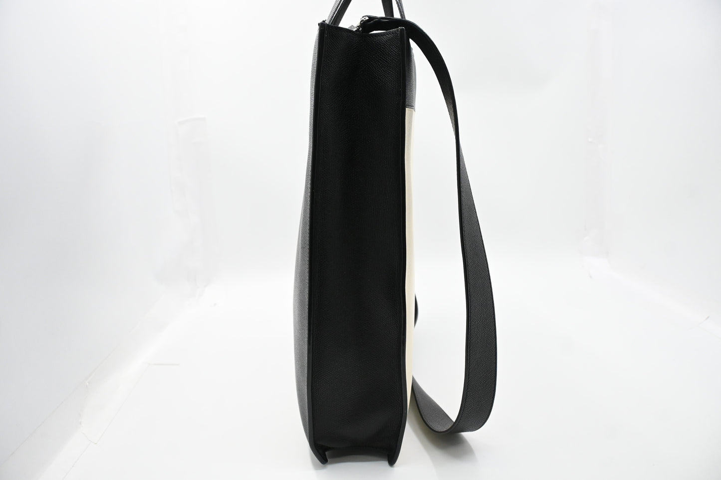 Valextra Boxy Tote in Black and Cream Leather