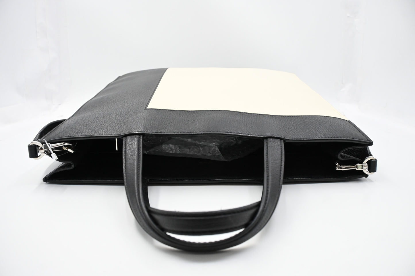 Valextra Boxy Tote in Black and Cream Leather