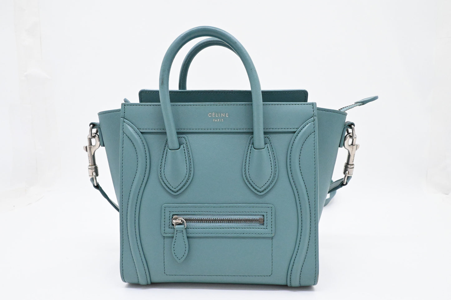 Celine Nano Luggage in Teal Leather